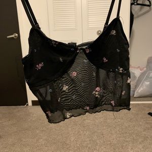 Medium Black Floral Crop Top